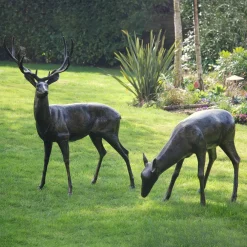 Statues & Sculptures Stags & Deers-Wild Stag & Doe Life-Size Bronze Garden Statues