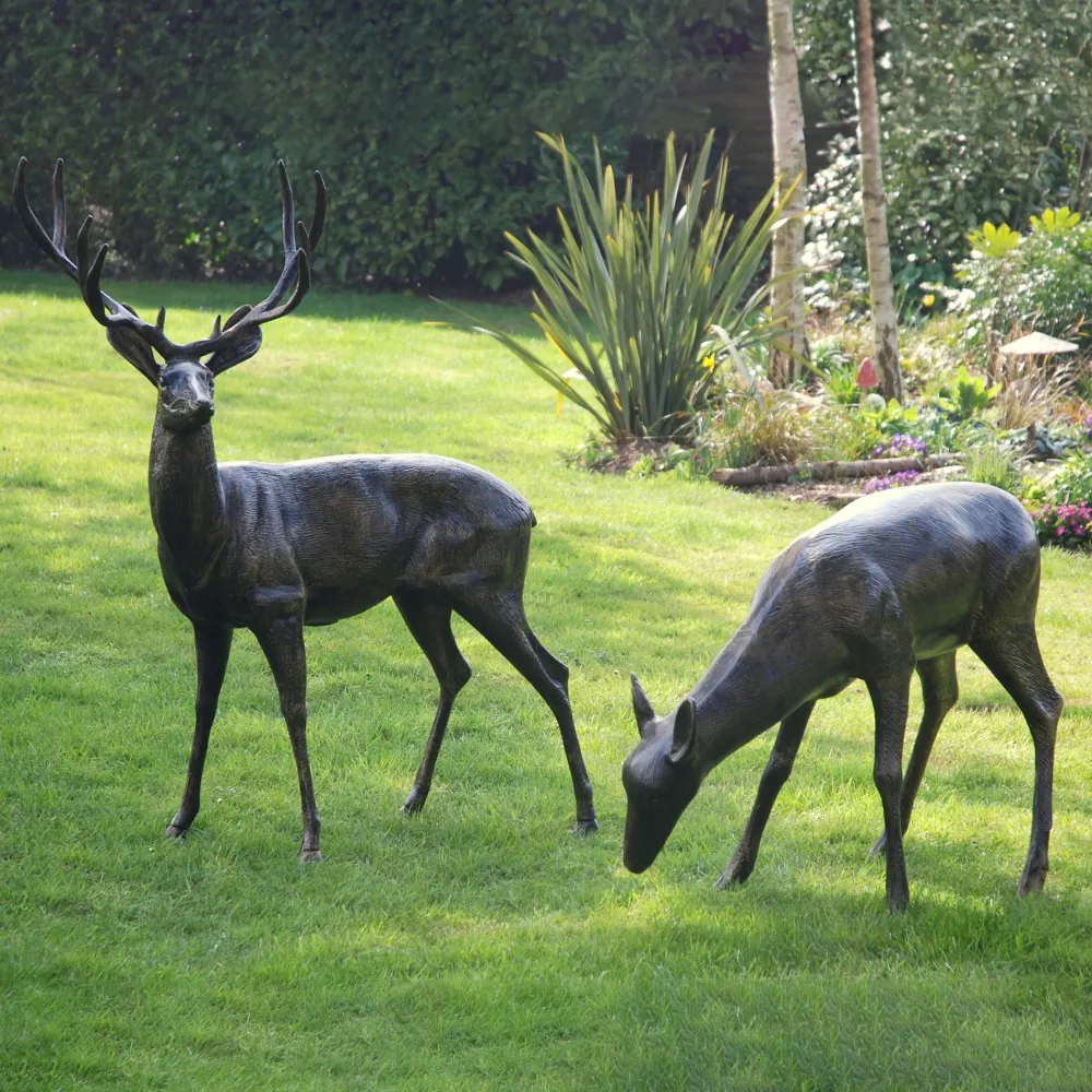Statues & Sculptures Stags & Deers-Wild Stag & Doe Life-Size Bronze Garden Statues