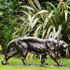Statues & Sculptures Wildlife|Lions-Wild Tiger 51cm Bronze Metal Garden Statue