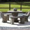 Statues & Sculptures Stone Benches-Woodlands Stone Benches & Table Patio Garden Furniture Set