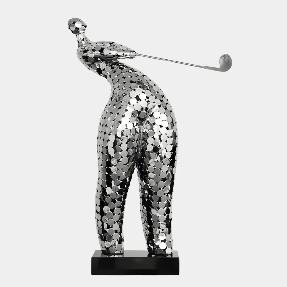 Statues & Sculptures Figurative|Table Top-Zen Golf 86cm Silver Metal Indoor Sculpture